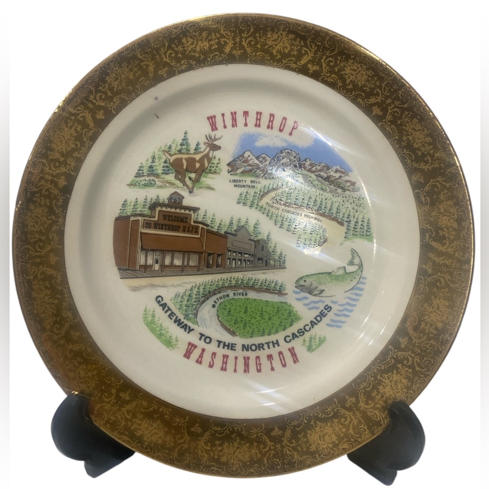 WINTHROP, WASHINGTON SOUVENIR Plate Vintage "Gateway to the North Cascades"